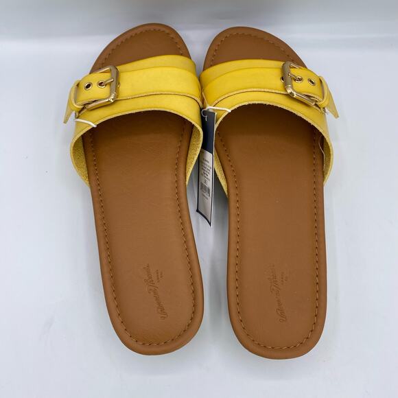 New Universal Thread Yellow Faux Leather Open Toe Platform Slide Sandals 9 1/2 - Picture 5 of 6